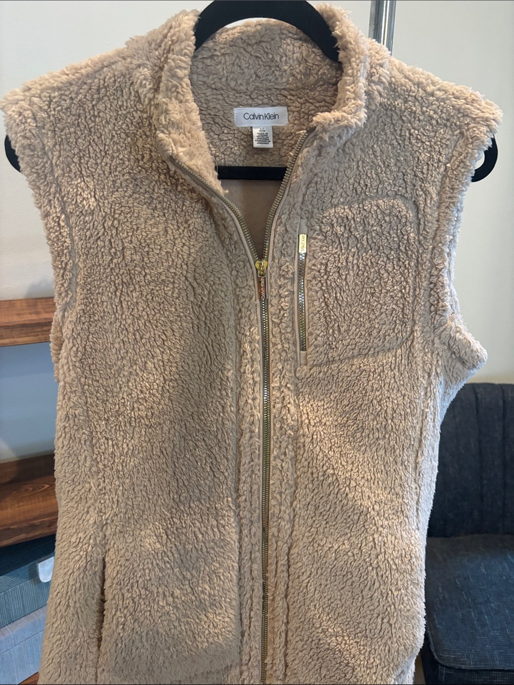 Calvin Klein Beige Teddy Sherpa Zip-Front Vest